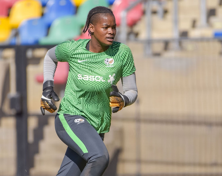 Mapaseka Mpuru of Banyana Banyana during the South African women's national soccer team media open day at Dr Petrus Molemela Stadium on June 08, 2018 in Bloemfontein, South Africa.