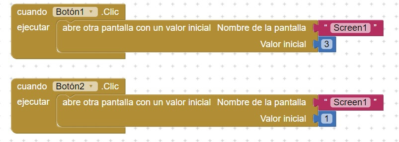 Botón 1 y 2 límite pantalla App inventor 2