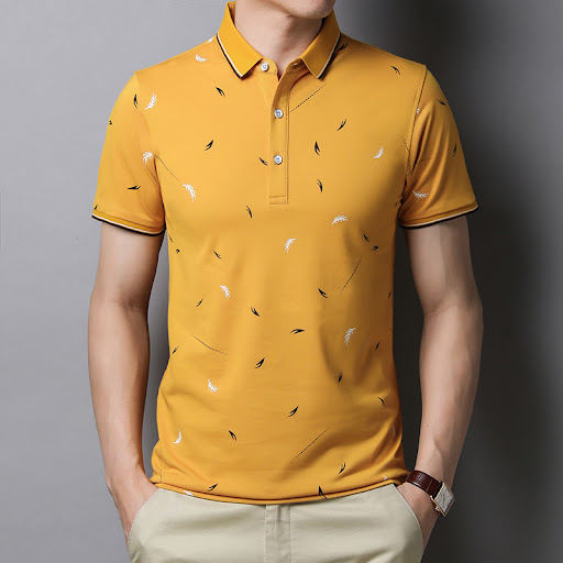 Title 2, Summer Mens Business Feather Print Polo Shirt