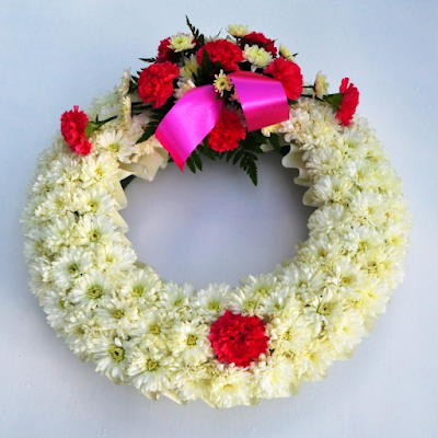 'Red & White Wreath' flower arrangement from Flowers Lagos offer