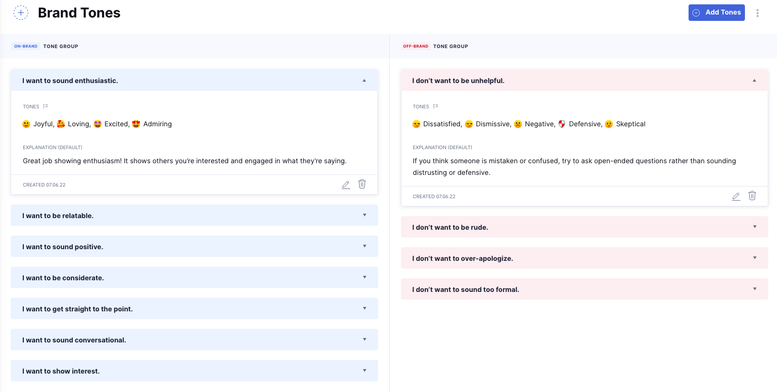 Brand tones in grammarly