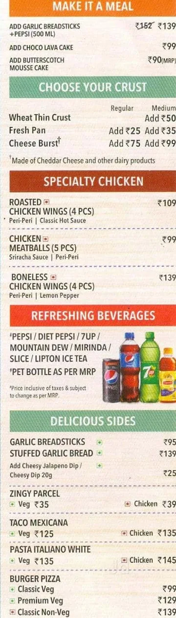 Domino's Pizza menu 