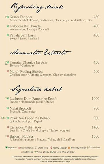 Baluchi - The Lalit menu 