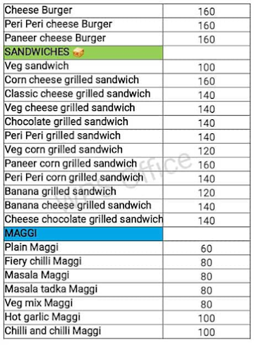 Maggi Baba menu 