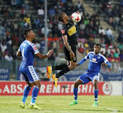 Lehlohonolo Majoro of Cape Town City FC challenged by Daniels Clayton of Supersport United during the Absa Premiership 2016/17 match between Supersport United and Cape Town City at Lucas Moripe Stadium in Pretoria, South Africa on 09 May 2017 ©Muzi Ntombela/BackpagePix