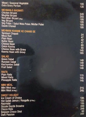 Hotel Himani menu 