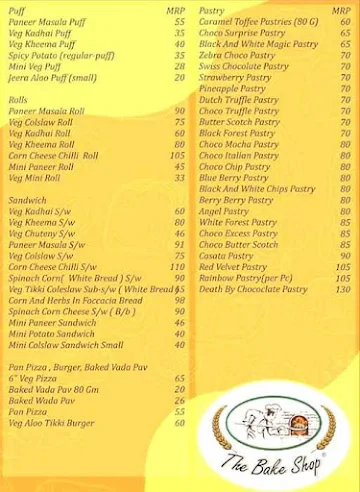 The Bake Shop menu 