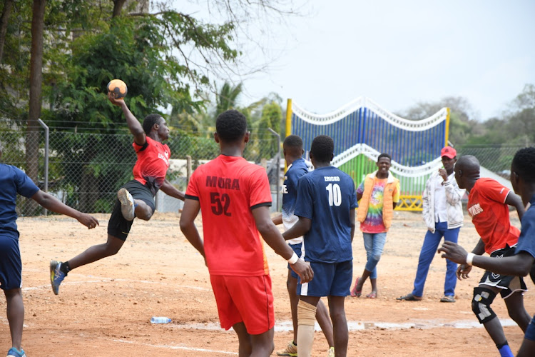 Action between Legends Handball Club and Ingwe during last year's Jamhuri Day tournament in Makueni