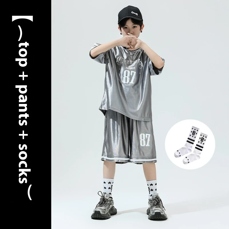 Glänzendes Hip-Hop-Outfit für Kinderaufführungen, Lockerer Schnitt, Ideal für Tanzshows und Performances, Bequem und Stilvoll