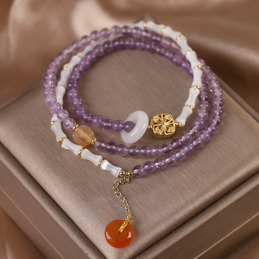 Title 2, Natural Amethyst Shell Bamboo Bracelet Womens ...