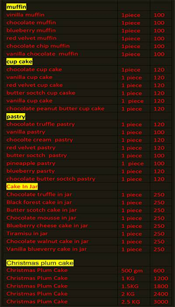 Cakes Away menu 