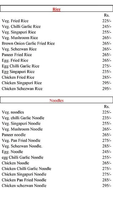 Chinese Hut menu 