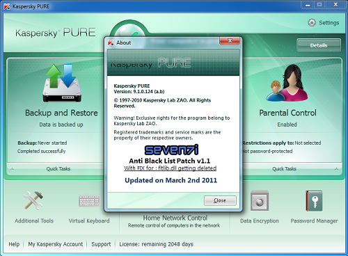 Kaspersky PURE 2 v 9.1.0.124 (a.b) + NEW ABLPatch v1.1 Kaspersky PURE 2 v 9.1.0.124 (a.b) + NEW ABLPatch v1.1