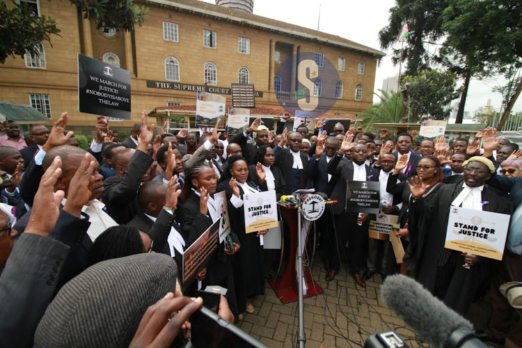 Lawyers across the country hold peaceful demonstrations along City Hall Way against President William Ruto's utternances against the Judiciary Nairobi on January 12, 2024