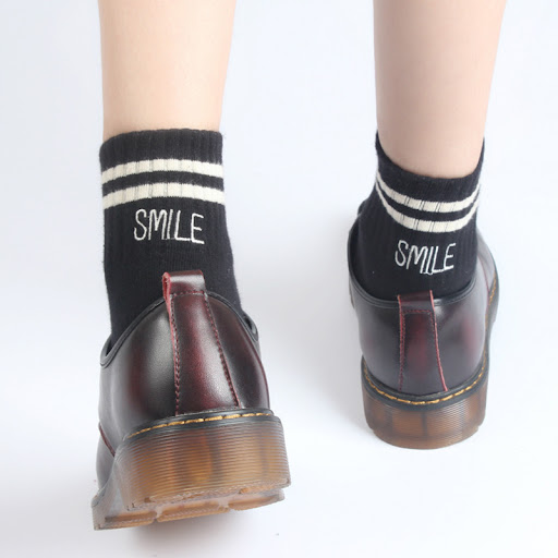 Title 9, Embroidered smile alphabet two bar socks for ev...