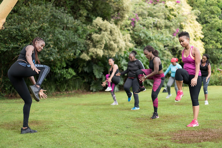 Akoko takes the women through aerobics