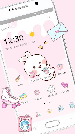 Cute Cartoon Bunny Rabbit Launcher Theme