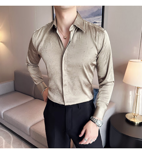 Title 6, Mens Ice Silk Thin Large Texture Long Sleeve S...