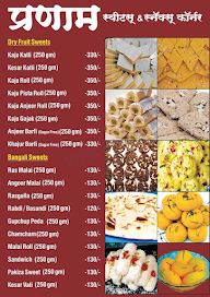 Pranam Sweets Snacks Corner menu 4