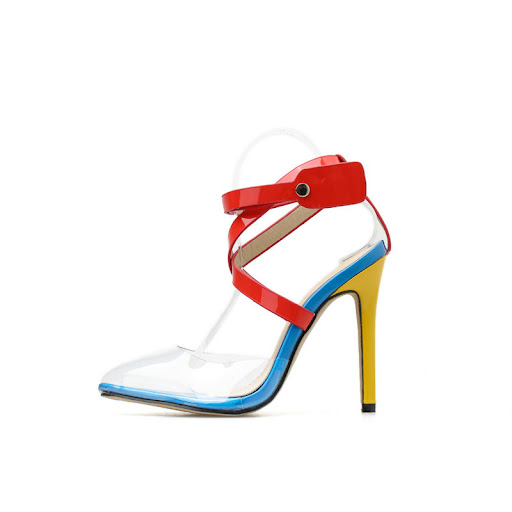 Title 4, High heeled sandals with T-shaped buckle, provi...