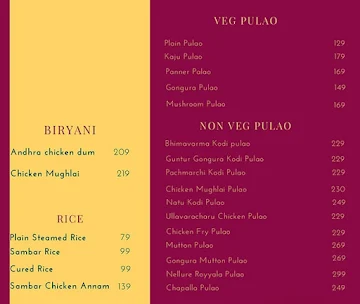 Rajugari Ruchulu menu 
