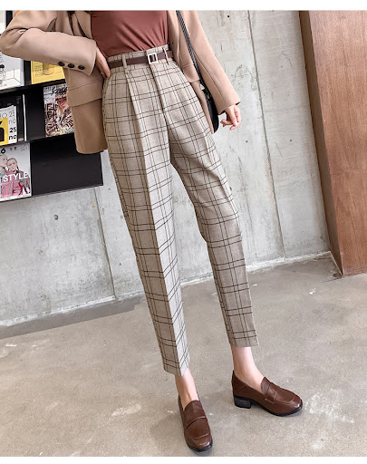 Title 9, Womens Plaid Casual Pants Loose British Style ...