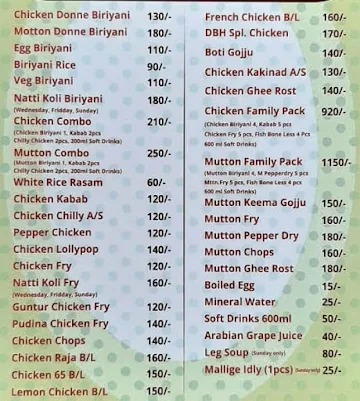 Donne Biriyani House menu 