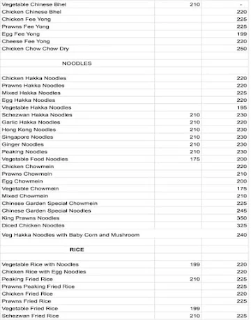 Chinese Garden Restaurant menu 