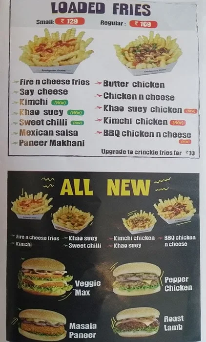 Belgian Fries menu 