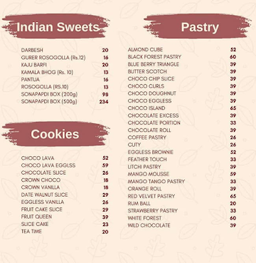 The Sugarr & Spice Hazra Road menu 