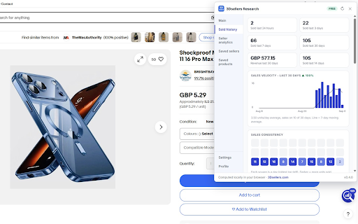 3Dsellers eBay Research - Sold History & Seller Insights screenshot 2