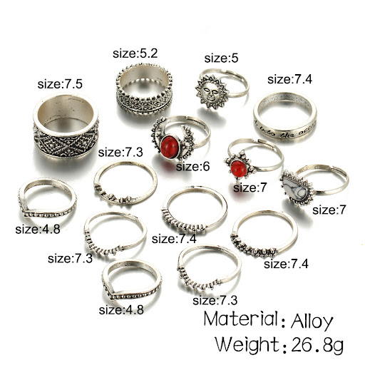 Title 4, Vintage silver carved joint ring with red and w...