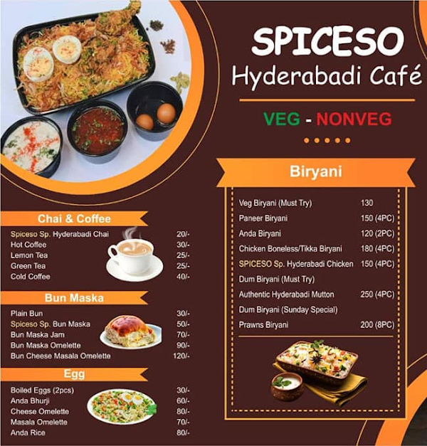 Spiceso Restaurant menu 