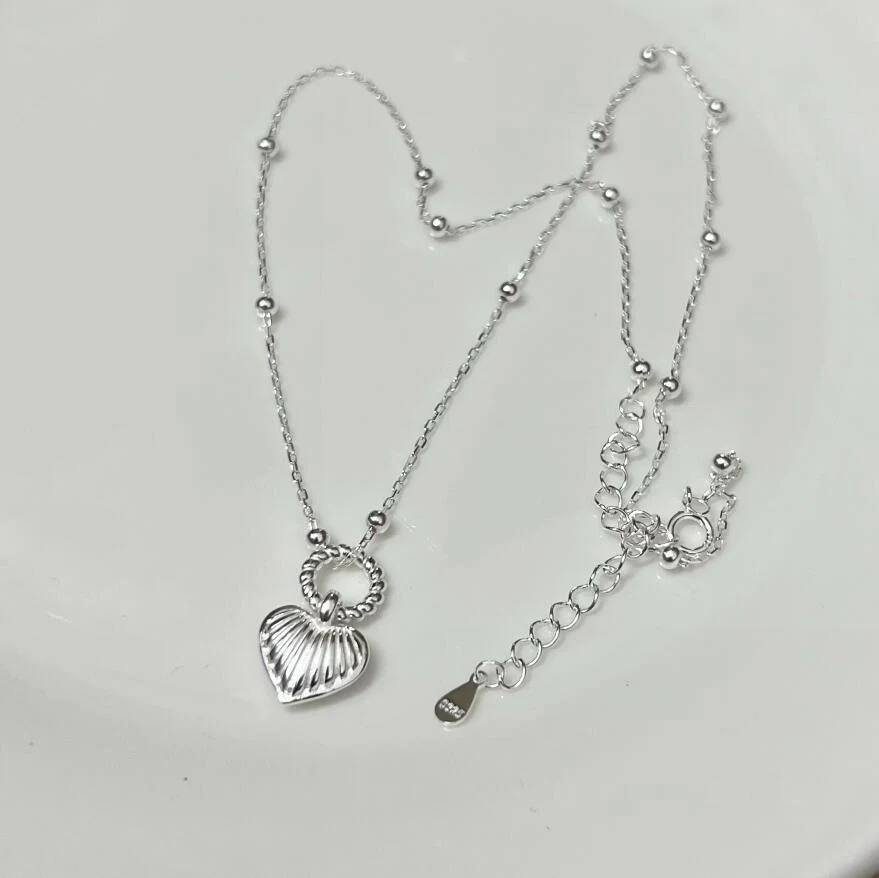 Collier Clavicule Coeur Géométrique Argent S925 Style Coréen Chaîne Femme Élégant Bijou Cadeau Idéal