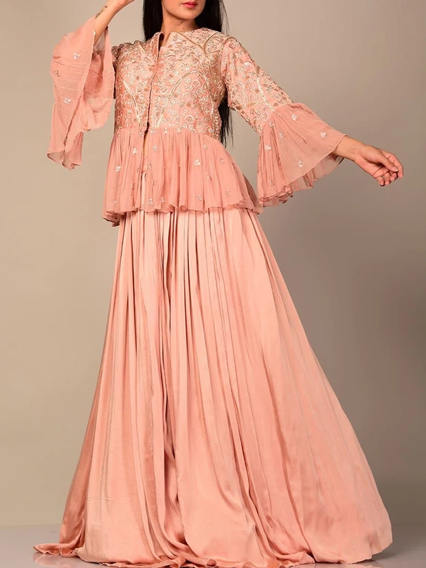 Blush Pink Peplum Lehenga Set