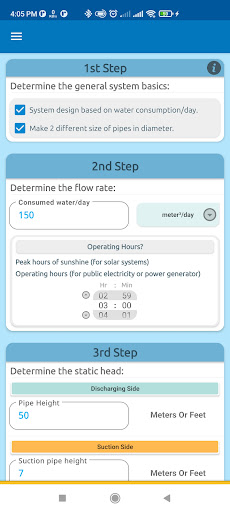 Screenshot Water Pump Calculator