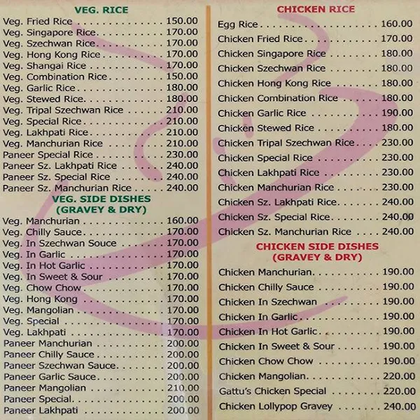 Gattu's Chinese menu 