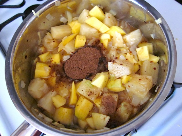 masala added to pot of ingredients 