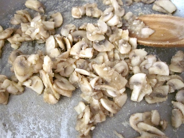 mushrooms roux cooking in pan 