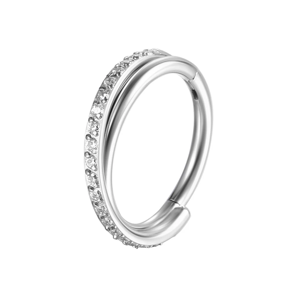 G23 neusring van roestvrij staal met zirkonia, hoogwaardige piercing sieraden, huidvriendelijk en duurzaam