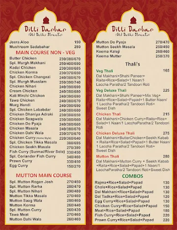 Dilli Darbar menu 