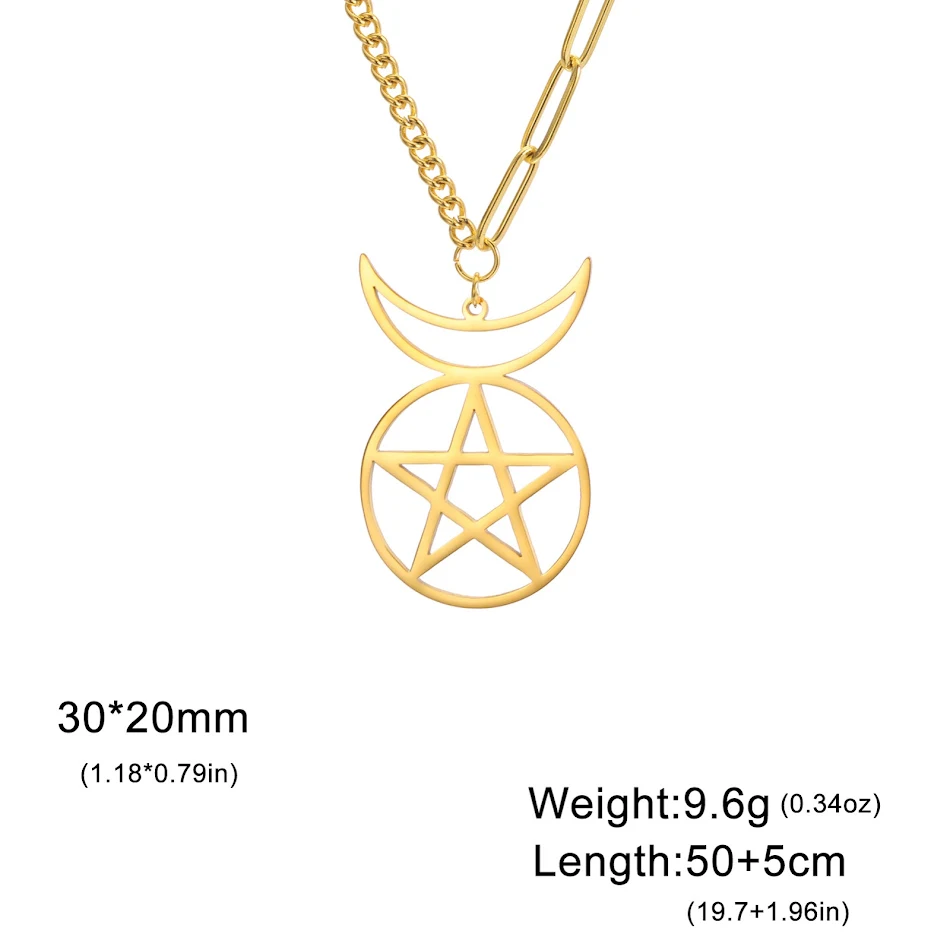 Collier en acier titane avec pendentif lune et pentagramme creux, personnalisé, élégant et simple. Bijoux en acier inoxydable.