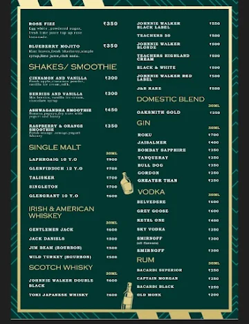 House of Bottles menu 