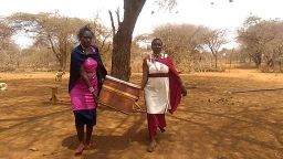 "Bee queens', Jane Musoni and Leah David from Nalope Women Group in Merueshi town along Emali-Loitokitok in Amboseli, Kajiado County