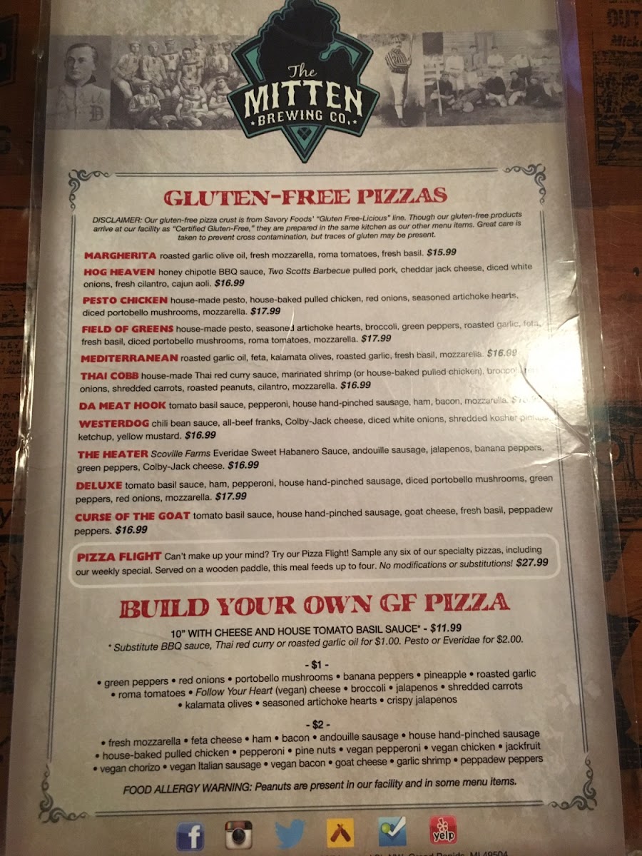 The Mitten Brewing Company gluten-free menu