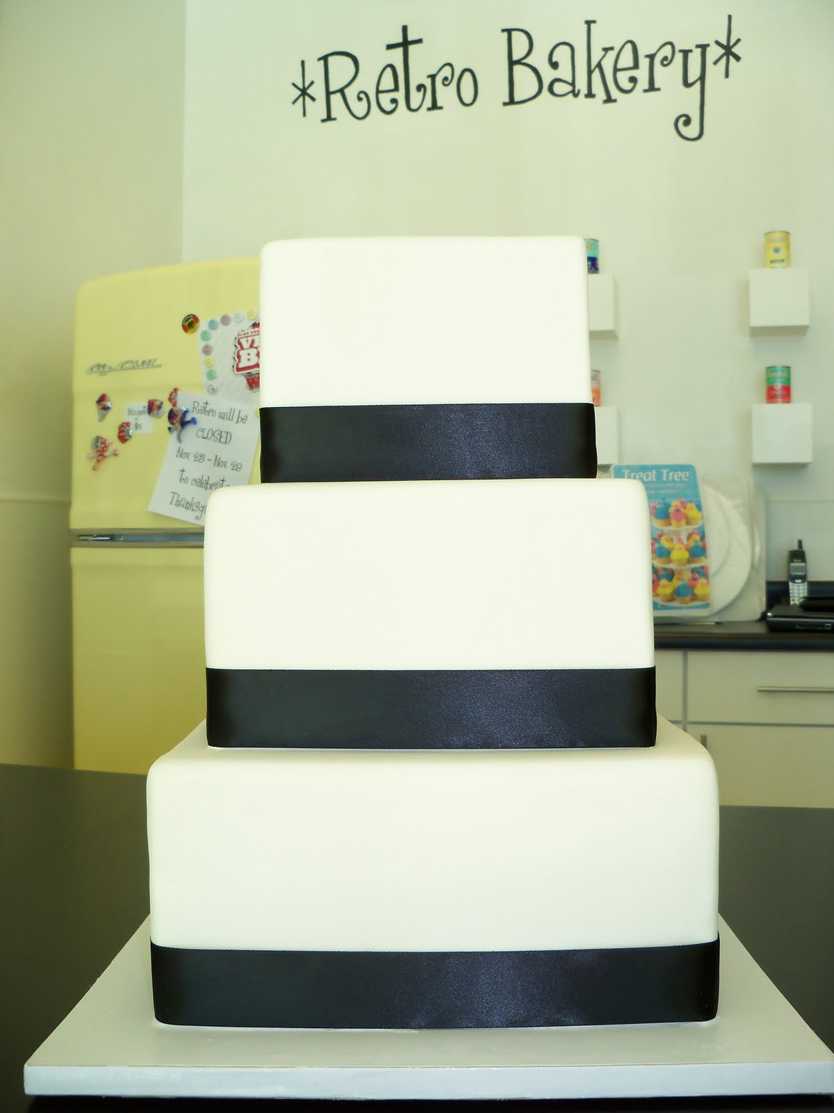 White fondant wedding cake