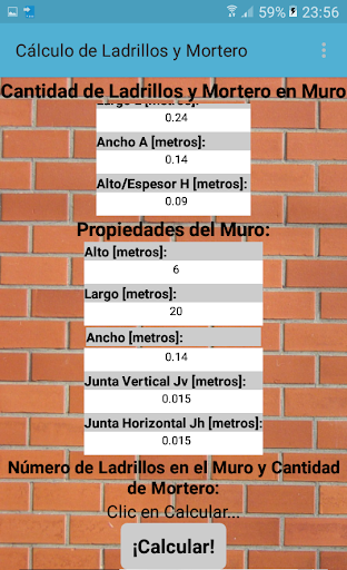 Calcular Ladrillos y Mortero Muro