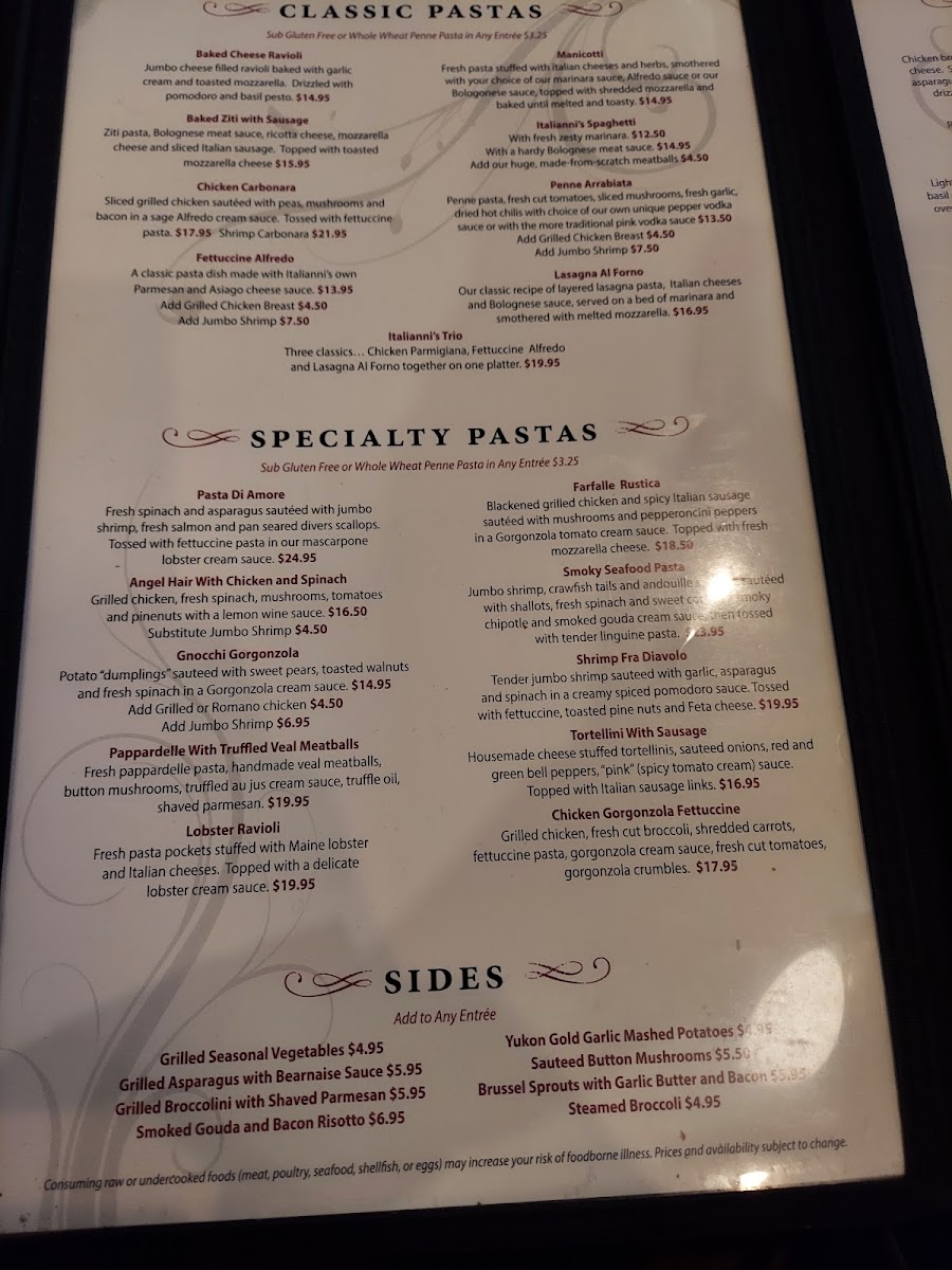 Italianni's gluten-free menu