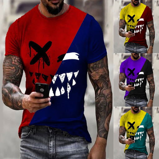 Title 5, Round Neck Colorblock Smiley Face Short-Sleeved...