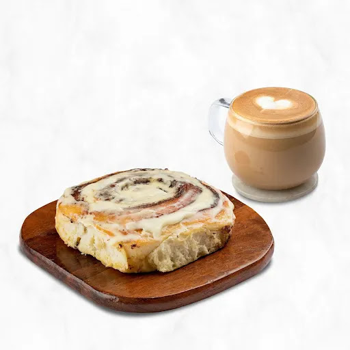Third Wave Coffee - Cinnamon Roll With Cream Cheese [eggless] & Cappuccino - Hot product image